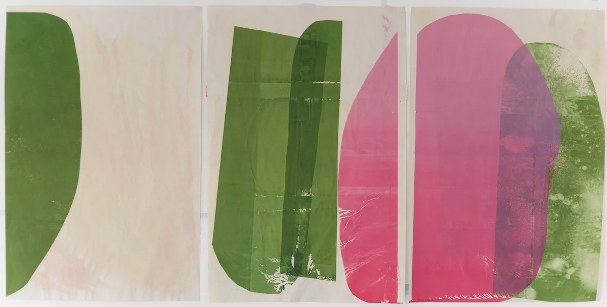 Beth Shapeero, Fingers Triptych, 2025, silkscreen monotype