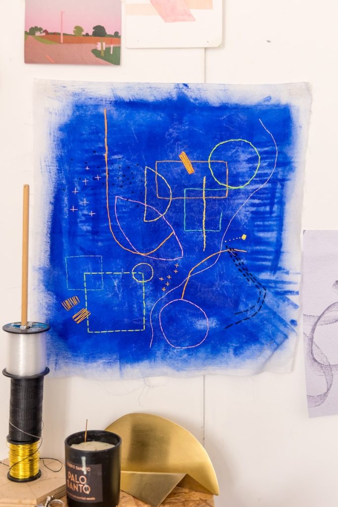Embroidery warm-up by Claire Knill, installation artist for Affordable Art Fair Hampstead, 7 – 11 May. Photo by Graham Turner.