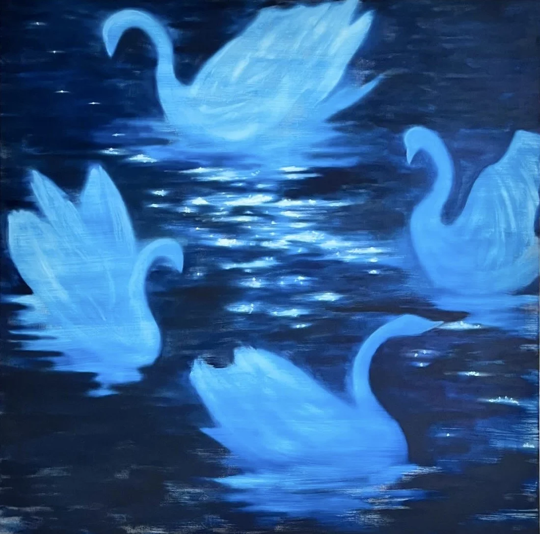 Tosja van Lieshout, duality of night, oil on canvas, 150x150cm